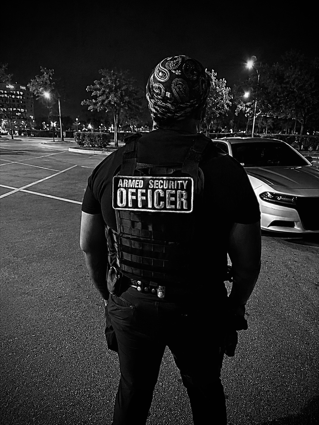 Armed security officer on patrol